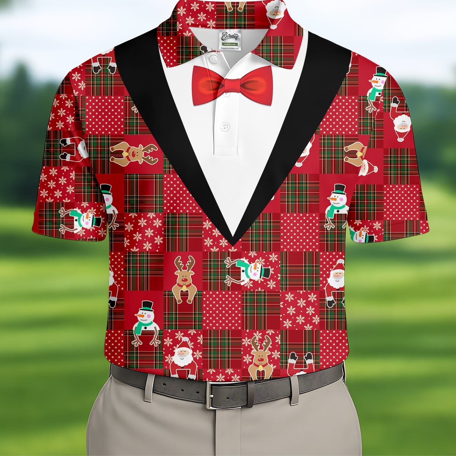 Red Plaid Funny Holiday Vintage Print Men's Golf Polo Shirtristmas Golf Shirt, Golf Gift For Men