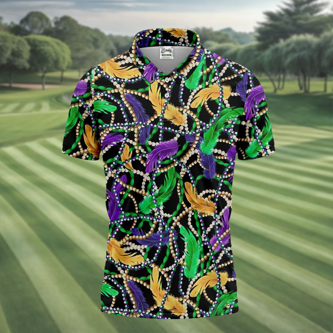 Purple Green Gold Feather Beads Mardi Gras Golf Shirt, Polo ShirtFor Men, Golf Shirts For Men