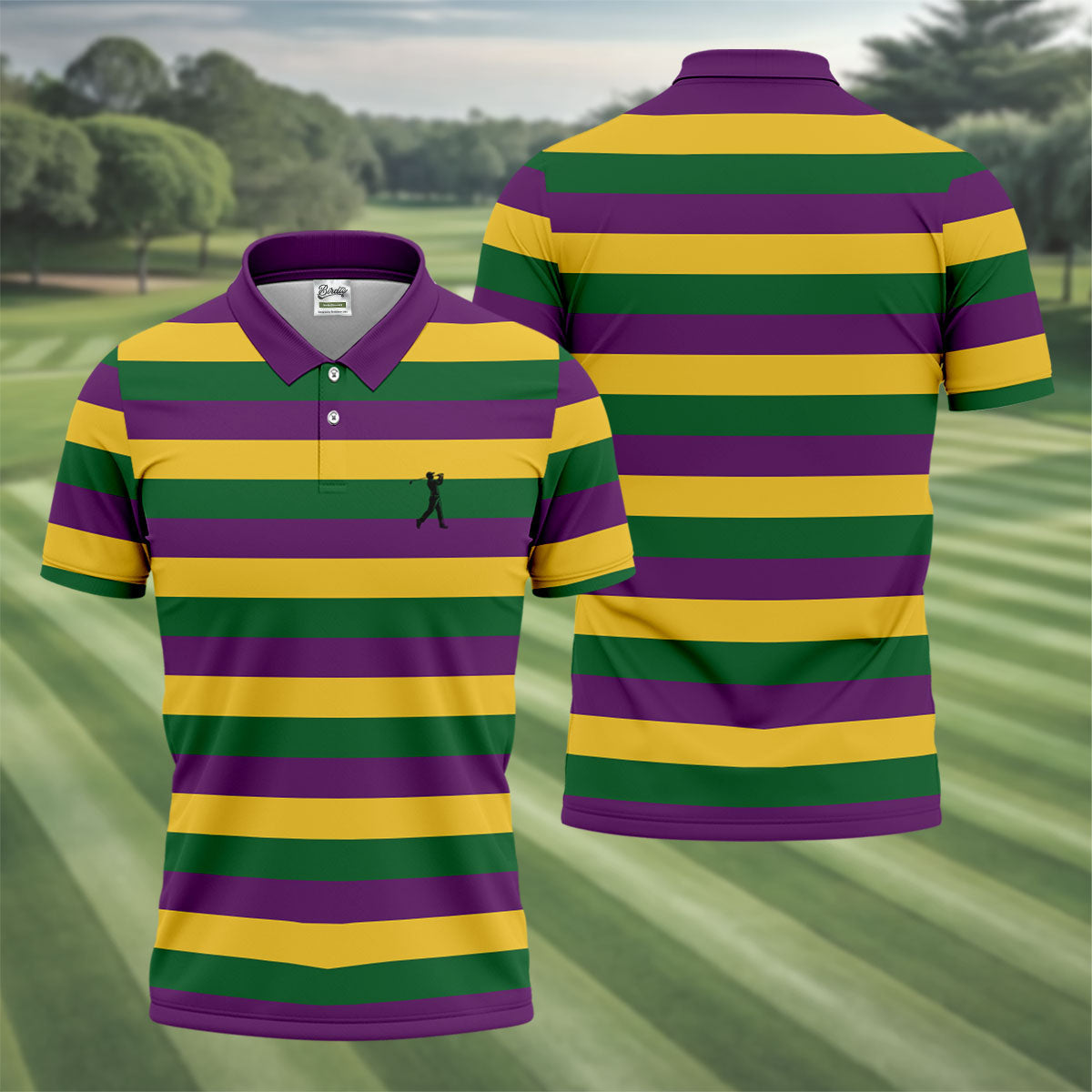 Gold Purple Green Mardi Gras Stripe Pattern Men's Golf Polo ShirtGift For Men, Golf Shirts For Men
