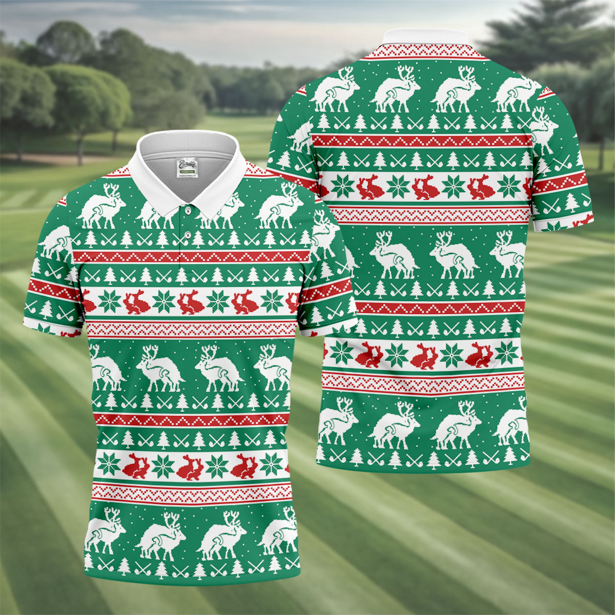 Christmas Festive Reindeer Snowflakes Christmas Golf Shirt, Golf Gift For Men, Golf Shirts For Men