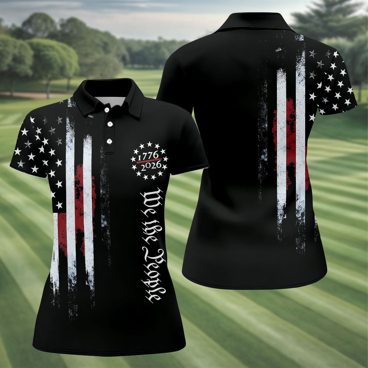 We The People 250 Years Black Vintage Golf Shirt, Patriotic 4th Of July Golf Shirt For Women