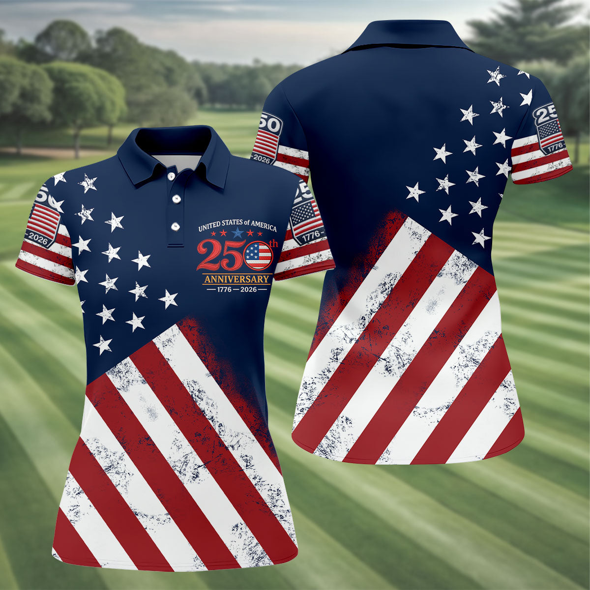 USA 250th Anniversary American Flag Golf Shirt, 4th Of July Golf Shirt For Women