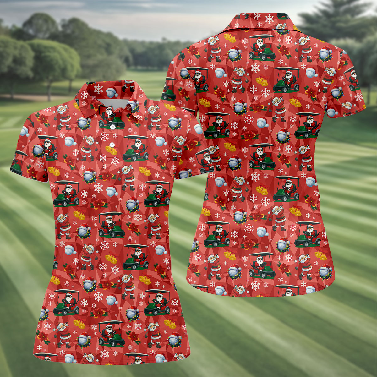 Santa Christmas Red Golf Shirt, Ladies Golf Tops, Cute Golf Outfit, Christmas Golf Shirt, Ladies Golf Polos