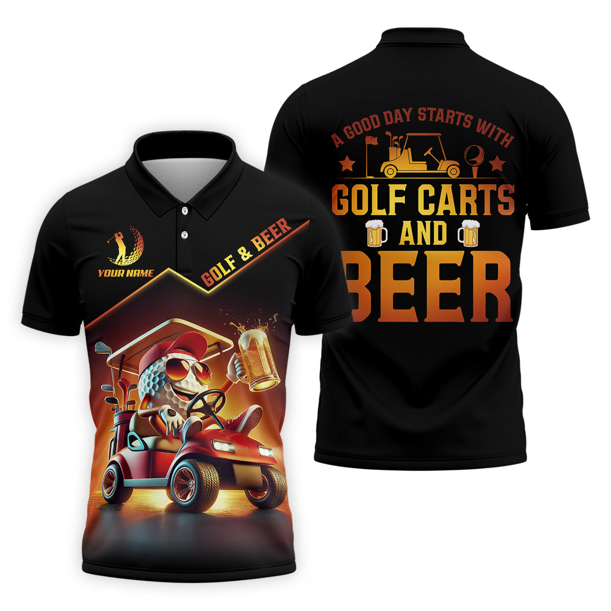 A Good Day Starts With Golf Carts And Beer Funny Golf Polo ShirtChristmas Golf Gift