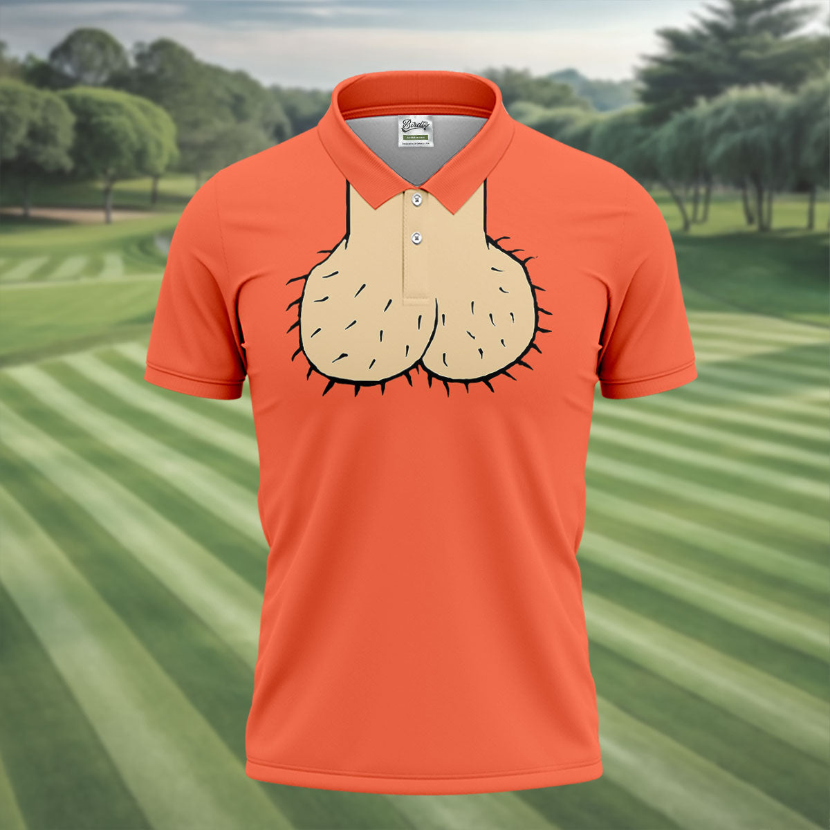 Orange Funny Dickhead Faux Chest Golf Shirt, Golf Shirts For Men, Mens Golf Apparel