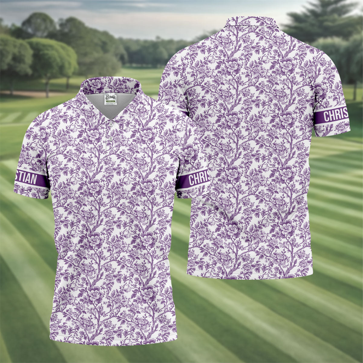 Toile De Jouy Purple Golf Shirt, Golf Tops For Men, Polo ShirtFor Men, Golf Gift For Men, Golf Shirts For Men