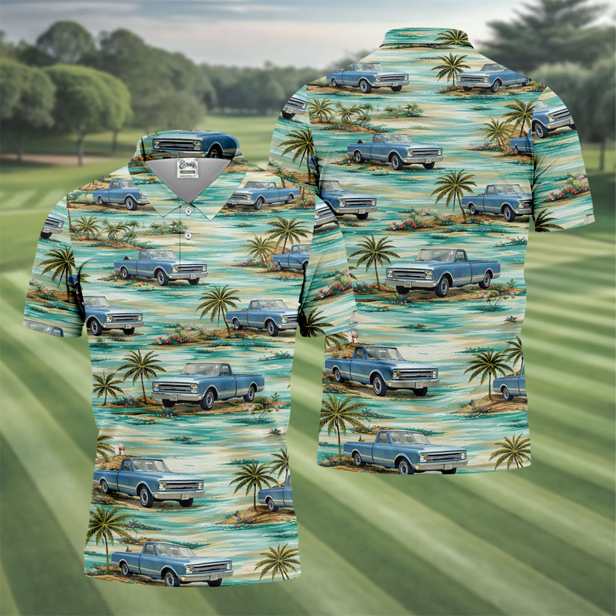 Personalized Truck Golf Shirt, Custom Vehicle Tropical Pattern, Golf Shirt For Men