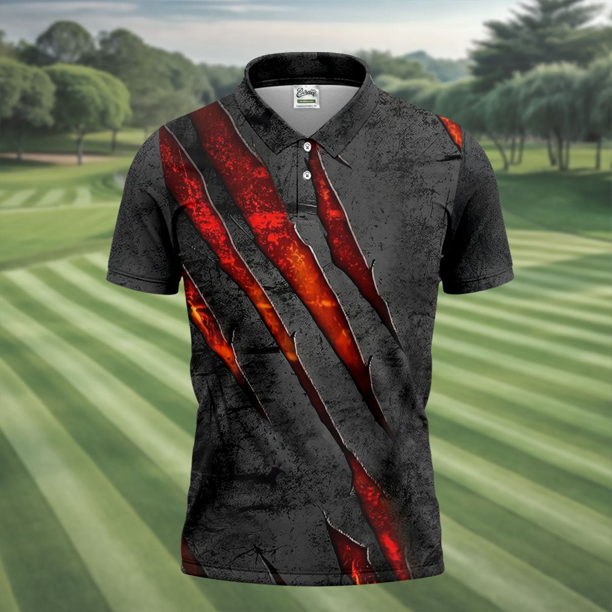 Red Claw Marks Hawaiian Golf Shirt, Scratch Print Men's Golf Shirt, Polo Shirts For Men