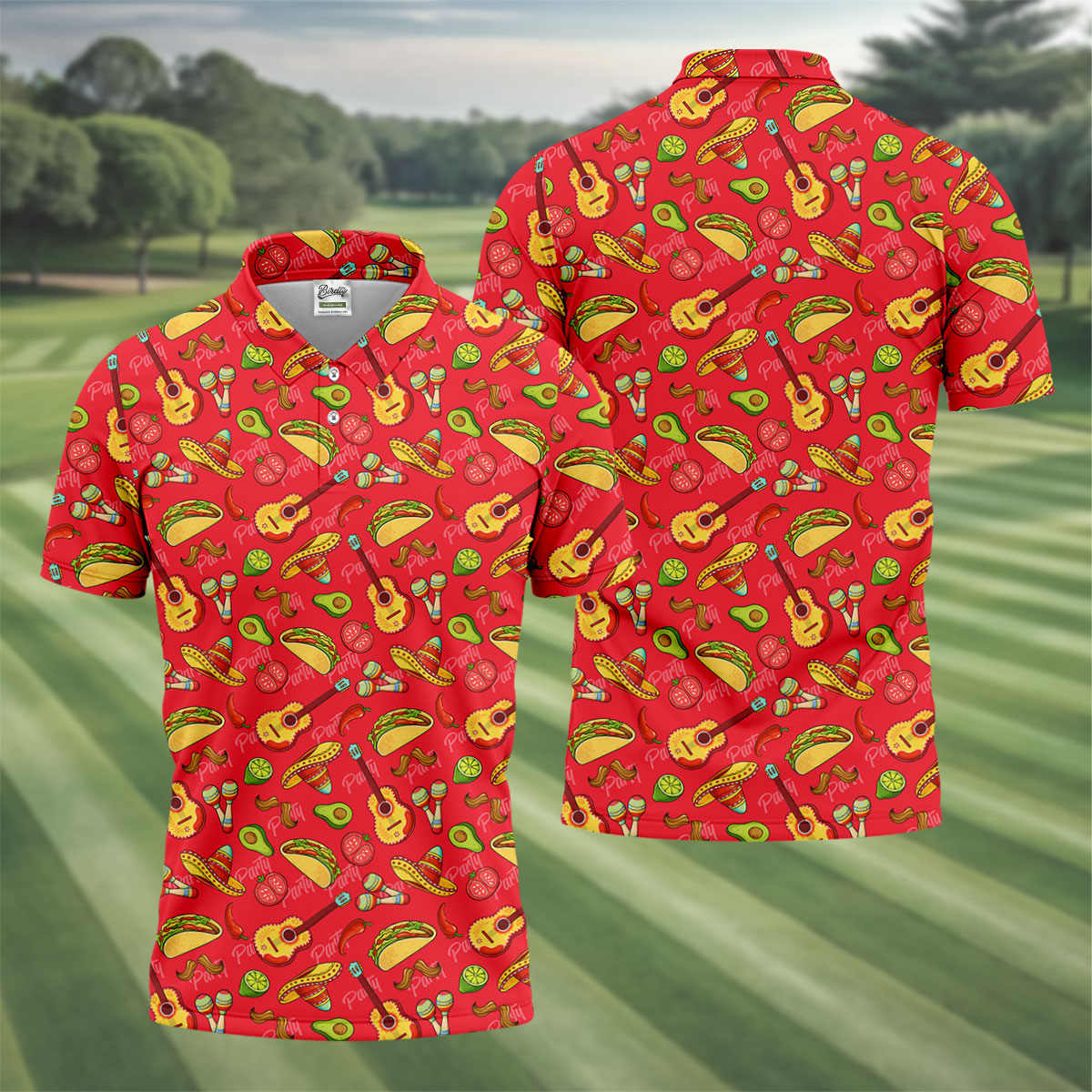 Mexican Party Seamless Pattern Red Golf Tops For Men, Cinco De Mayo Celebration Golf Shirts For Men