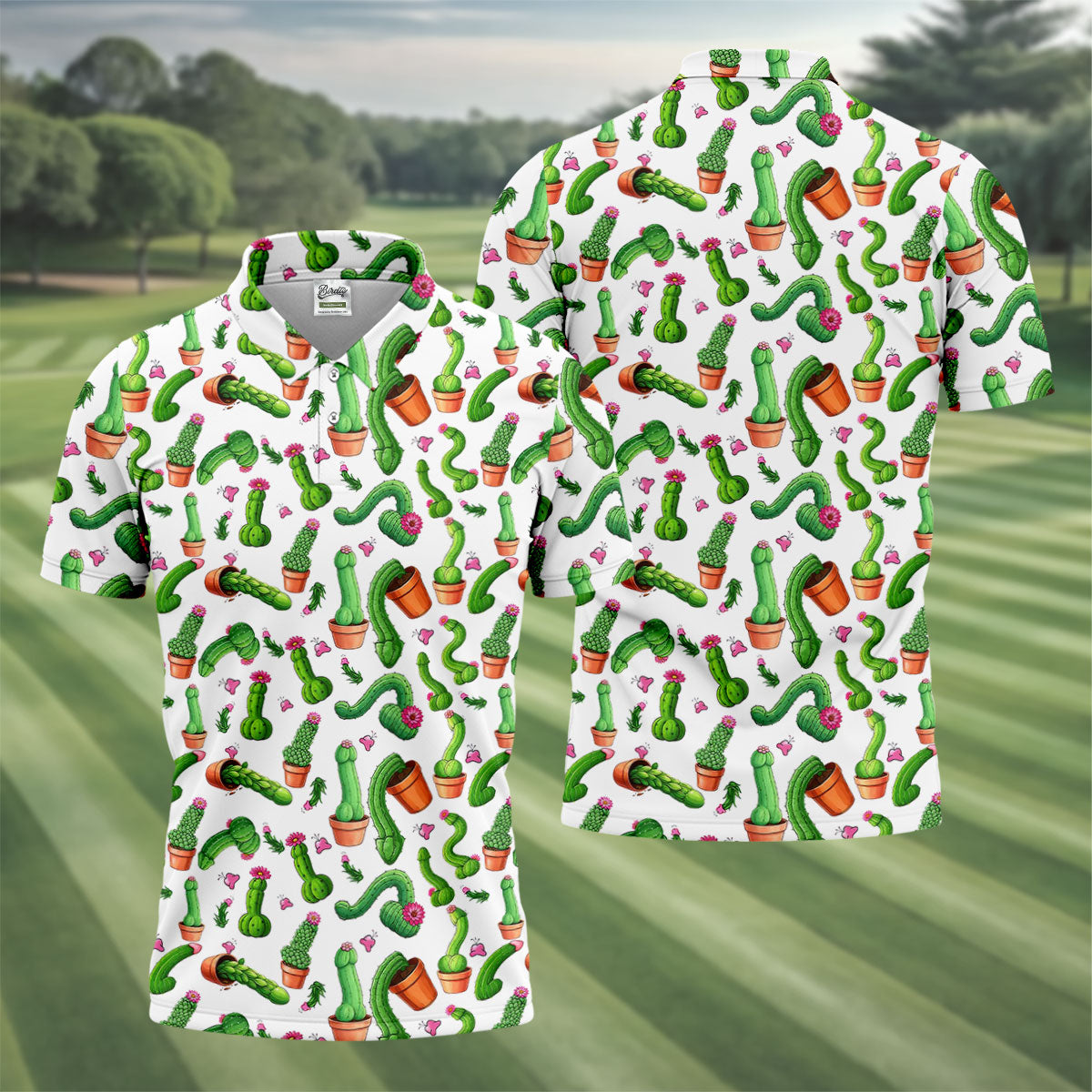 Funny Cactus Adult Humor Mens Golf Shirts, Polo ShirtFor Men, Valentines Golf Gift, Golf Gift For Men