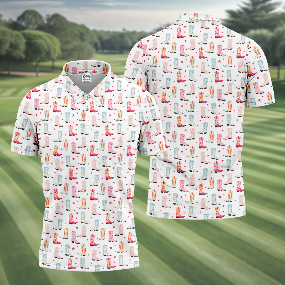 Western Boot Pattern Pastel Shades Retro Golf Shirt, Polo Shirtor Men, Golf Shirts For Men