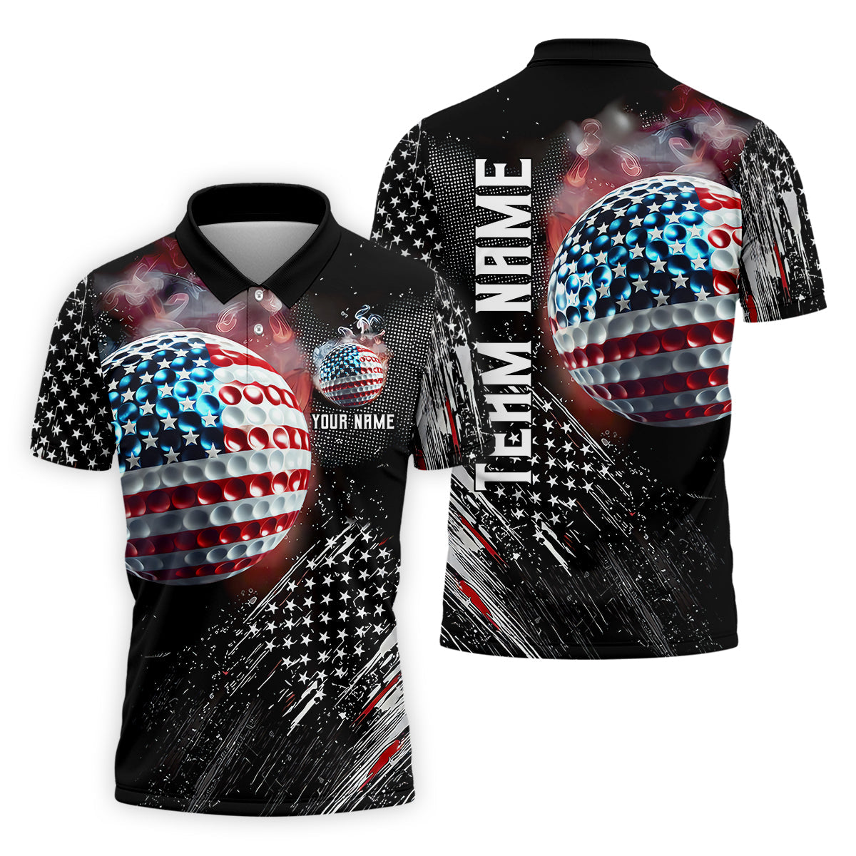 American Flag Ball Custom Golf Polo ShirtFunny Golf Shirt, Dad Golf Gift