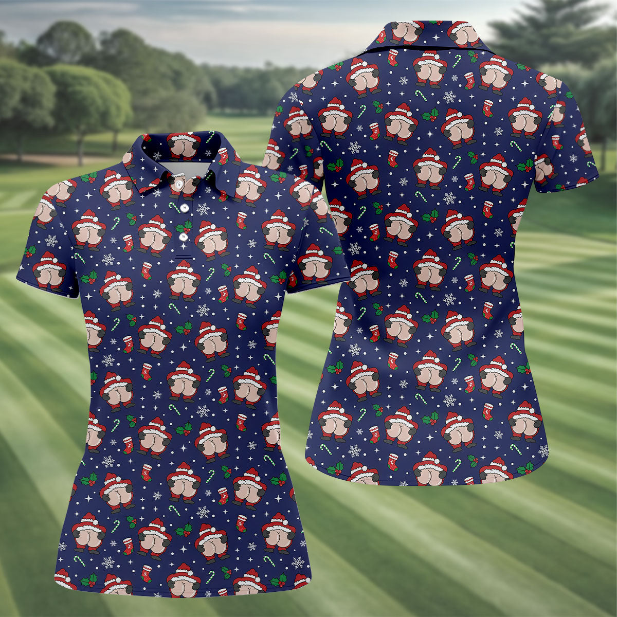 Funny Santa Christmas Women Golf Top, Christmas Golf Shirt, Ladies Golf Shirts, Golfing Apparel