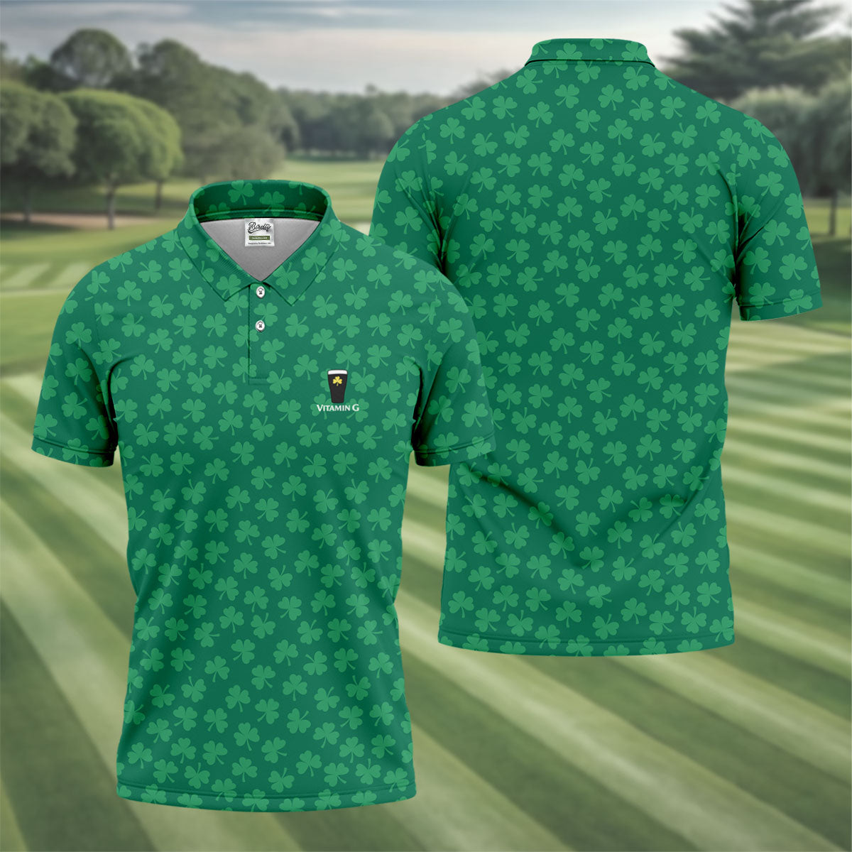 Vitamin G Shamrock Pattern Golf And Beer Green Golf Shirt, St Patrick's Day Golf Shirt, Polo ShirtFor Men
