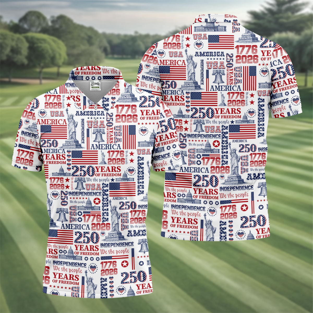 250th Anniversary USA 1776-2026 Retro Golf Shirt, Golf Tops For Men, 4th Of July Golf Shirts For Men