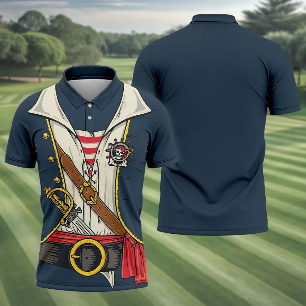 Funny Pirate Costume Hawaiian Golf Shirt, Men's Golf Shirt, Polo Shirts For Men