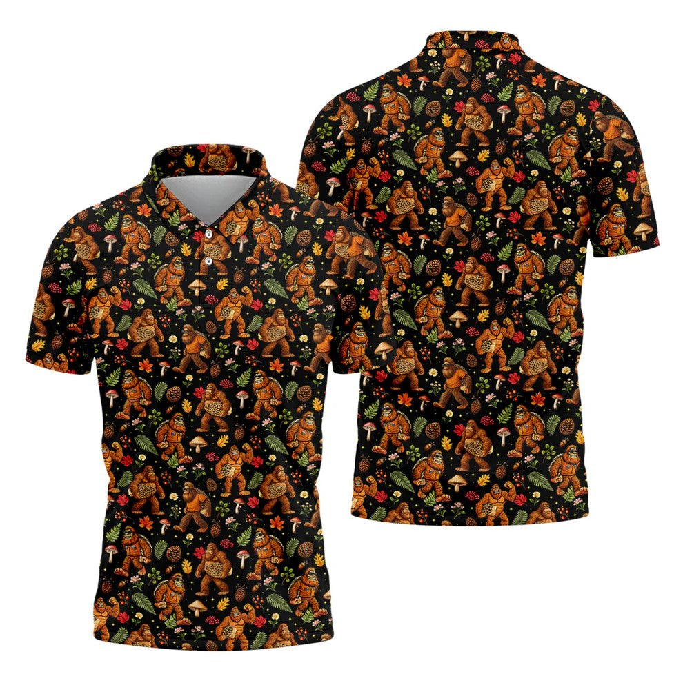 Autumn Bigfoot Forest Pattern Polo Shirt, Mens Golf Apparel, Hawaiian Golf Shirt, Printed Golf Shirts