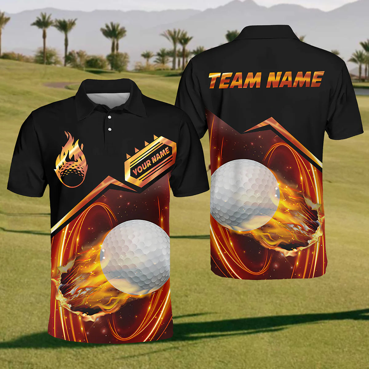 Falming Golf Ball Golf Polo ShirtMens Golf Shirt, Gift For Golfers
