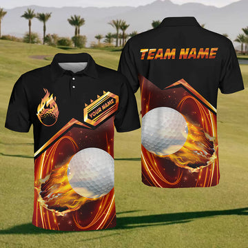 Falming Golf Ball Golf Polo ShirtMens Golf Shirt, Gift For Golfers
