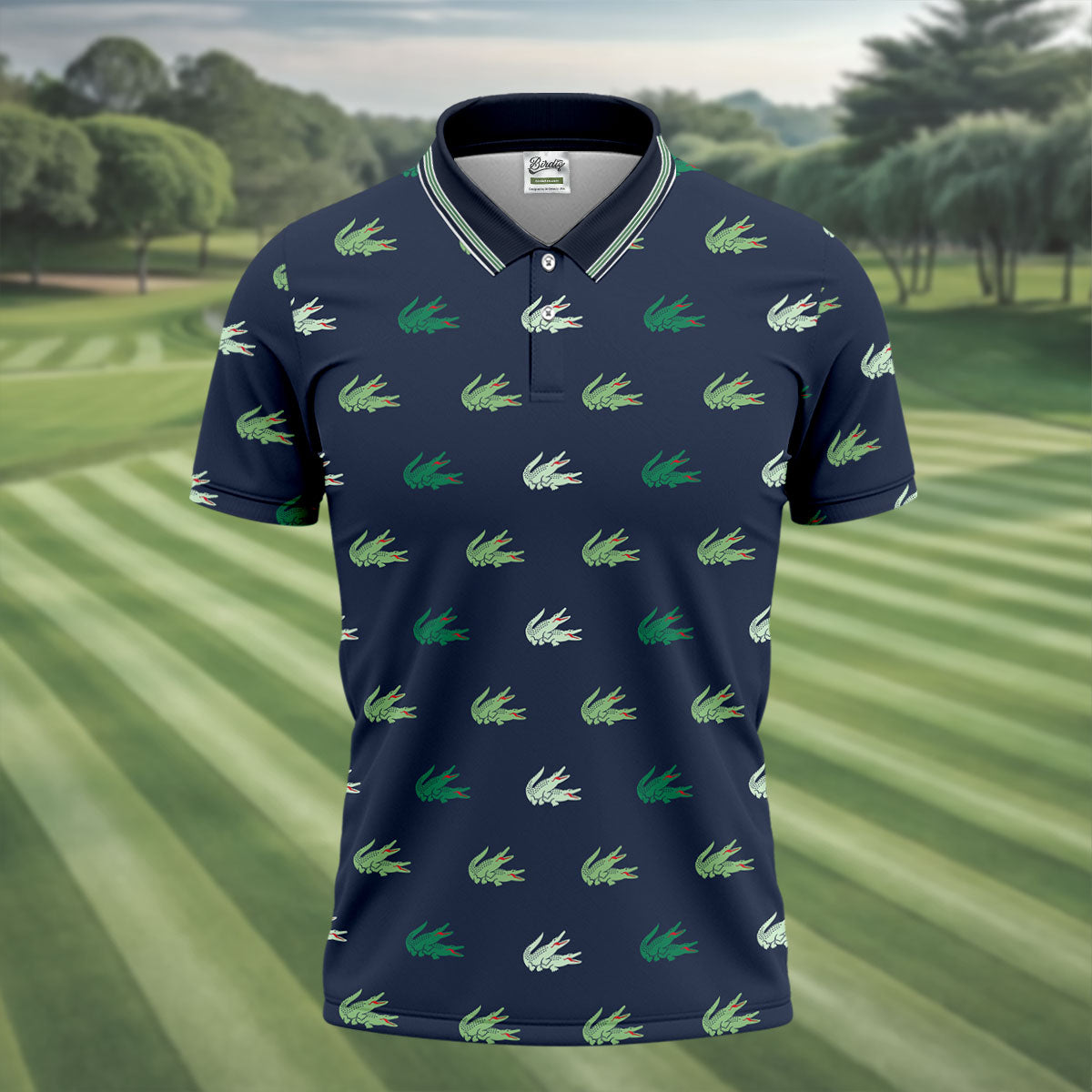 Navy Crocodile Pattern Golf Shirt, Mens Polo Shirt, Golf Shirts For Men, Performance Golf Shirt
