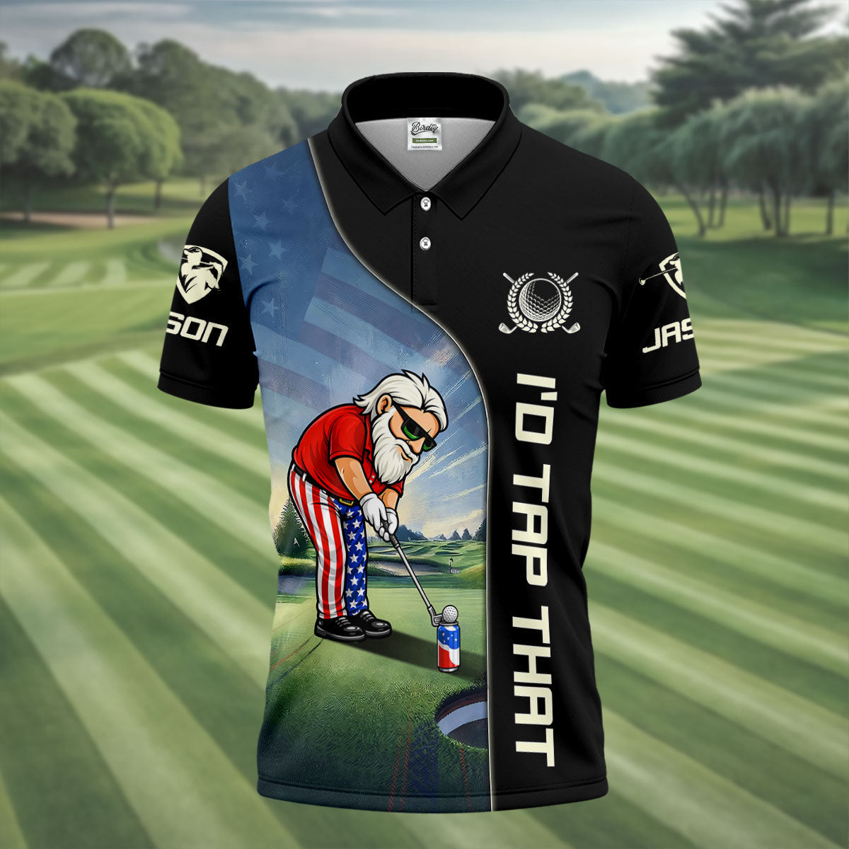 I'd Tap That Patriotic Man Golf And Beer 4th Of July Golf Shirt, 250th Anniversary Men's Funny Golf Shirts