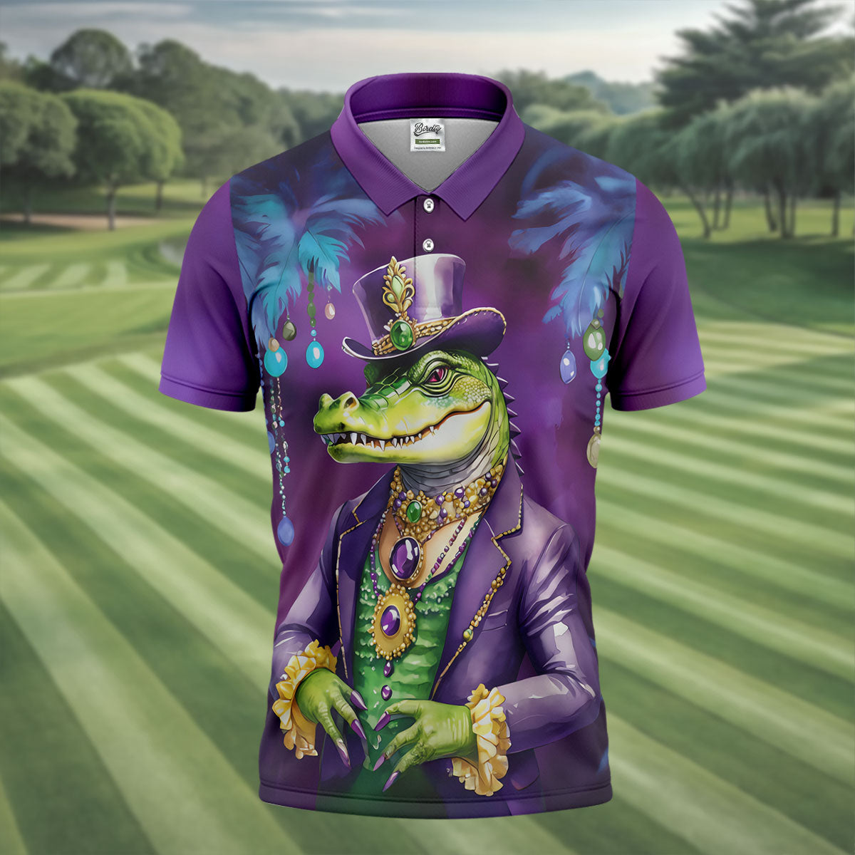 Mardi Gras Alligator Purple Golf Shirt, Men's Funny Golf Shirts, Polo ShirtFor Men, Golf Shirts For Men
