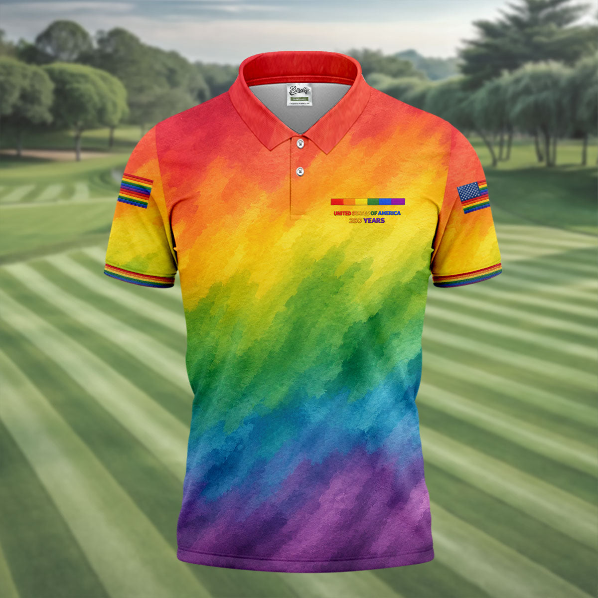 USA 250 Years LGBT Rainbow Golf Tops For Men, LGBT Pride Month Patriotic Golf Shirt