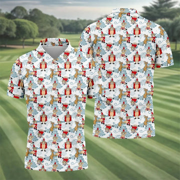 Funny Santa Reindeer Christmas Hawaiian Polo Shirt, Mens Golf Polo, Golf Shirts For Men