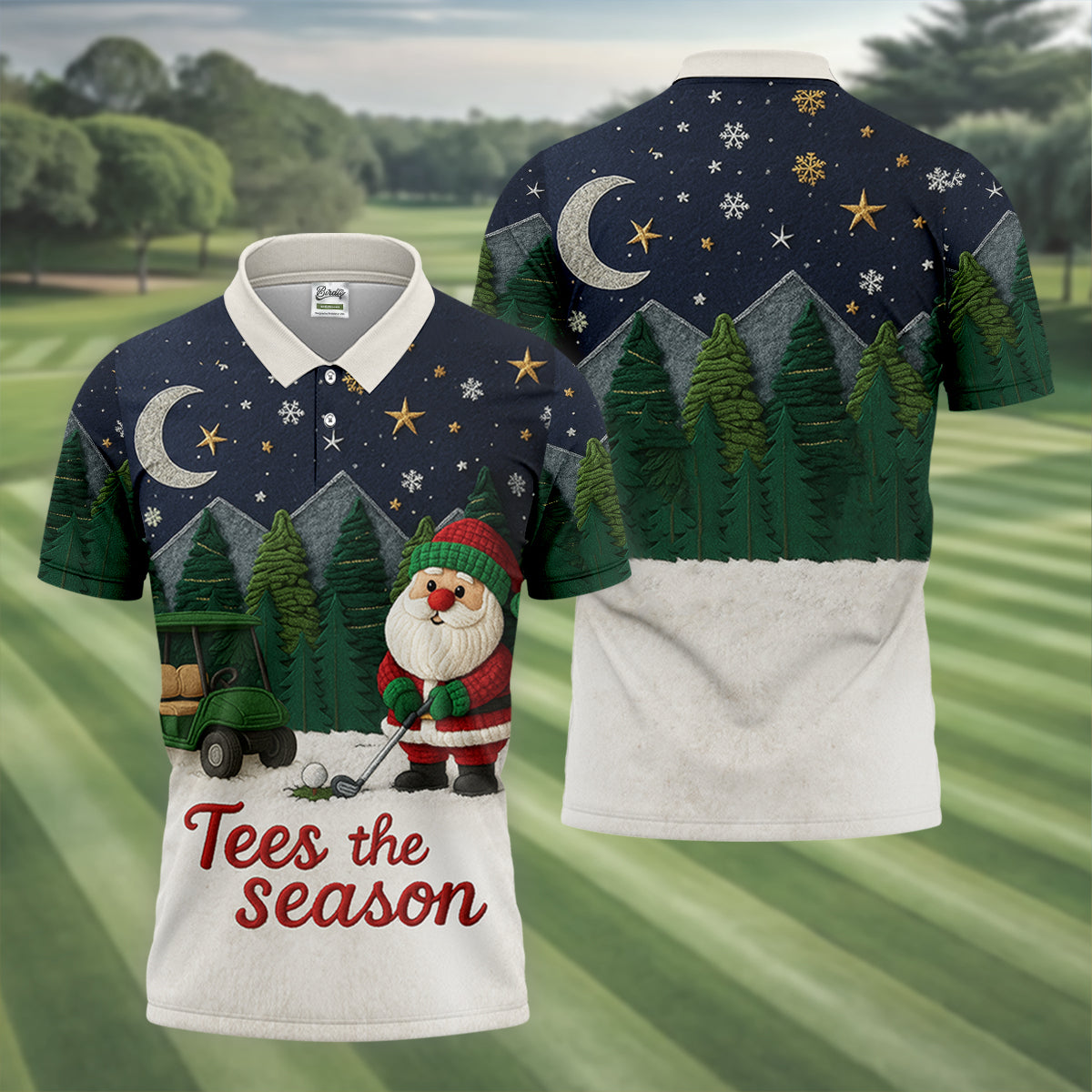 Santa Golfing Tees The Season Night Theme Golf Tops For Men, Christmas Golf Shirt, Polo ShirtFor Men