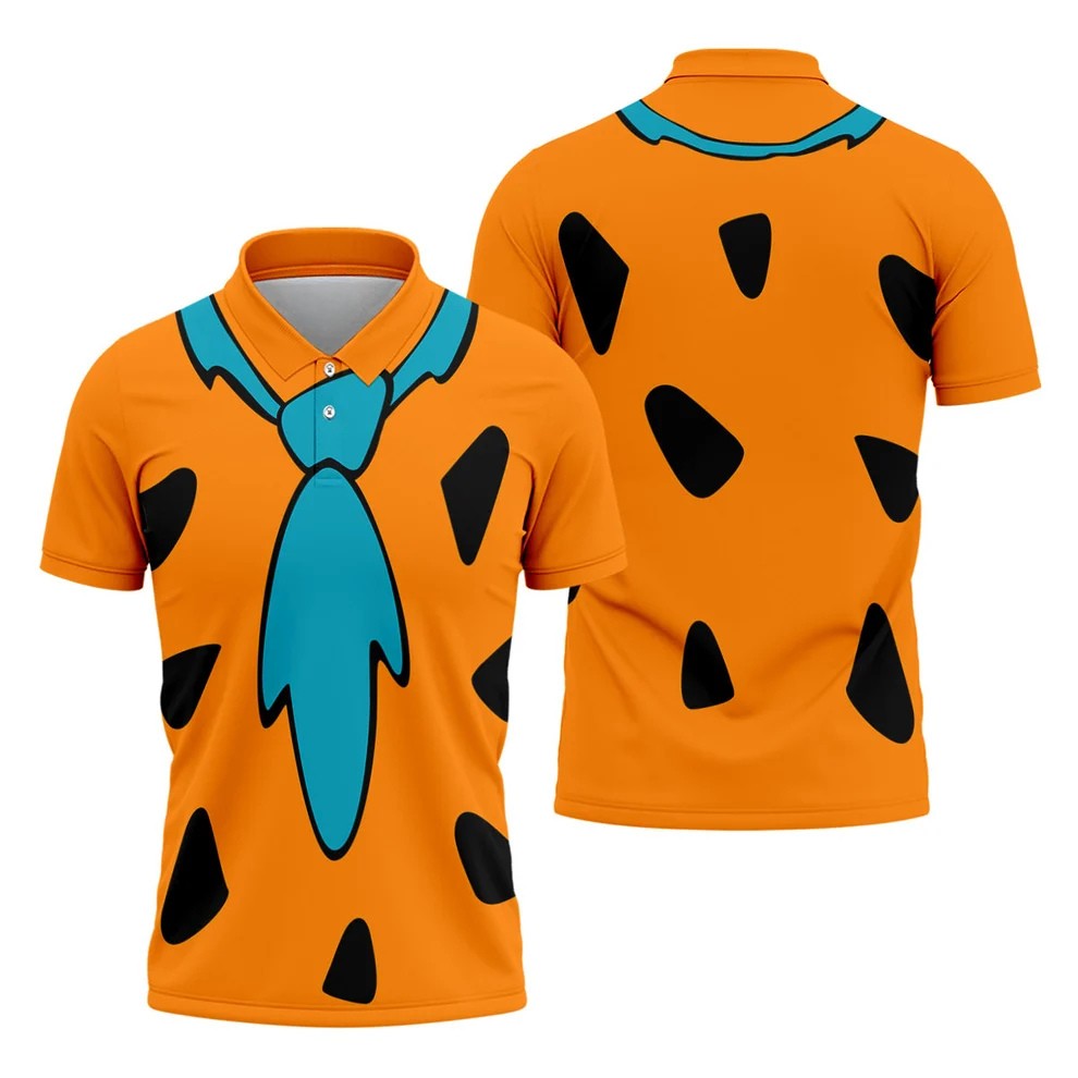 Orange Blue Stone Age Hawaiian Golf Shirt, Mens Golf Apparel, Golf Polo Shirts For Men