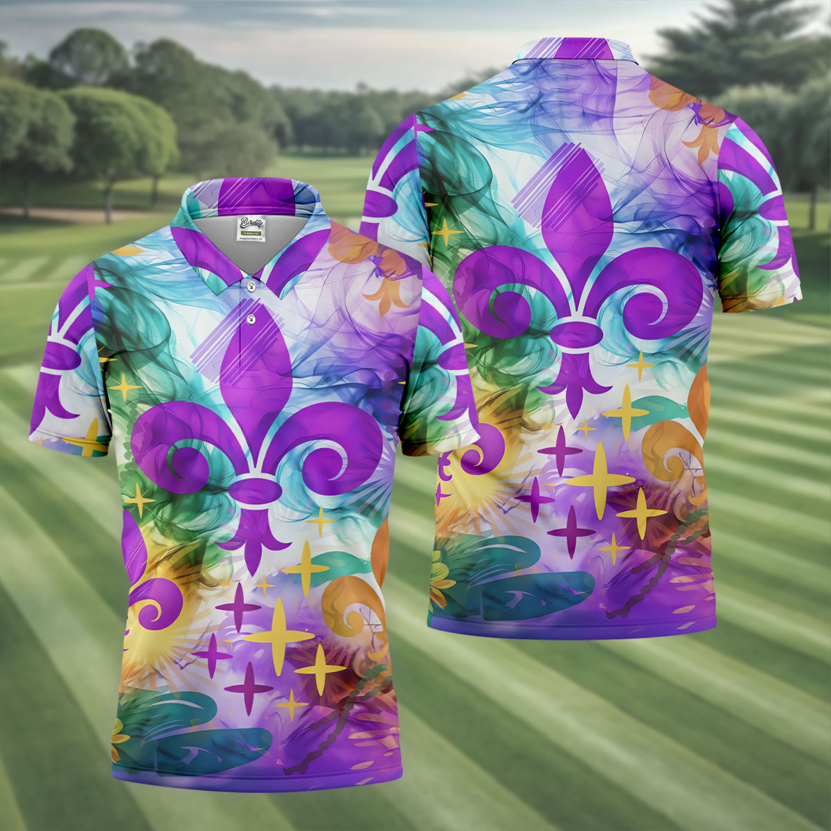 Mardi Gras Festival Fleur De Lis Symbol Purple Green Gold Polo ShirtFor Men, Golf Shirts For Men
