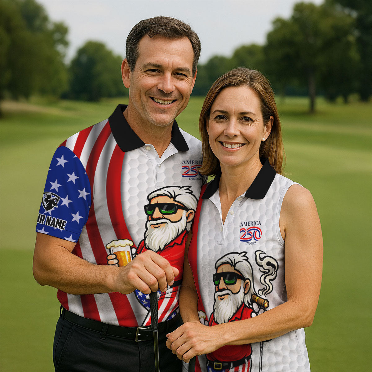 America 250 Patriotic Man 4th Of July White Golf Shirt, Golf And Beer Golf Shirts For Men