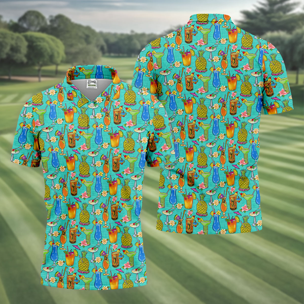 Tropical Cocktail Summer Vibe Retro Golf Shirt, Golf Tops For Men, Polo ShirtFor Men, Golf Shirts For Men