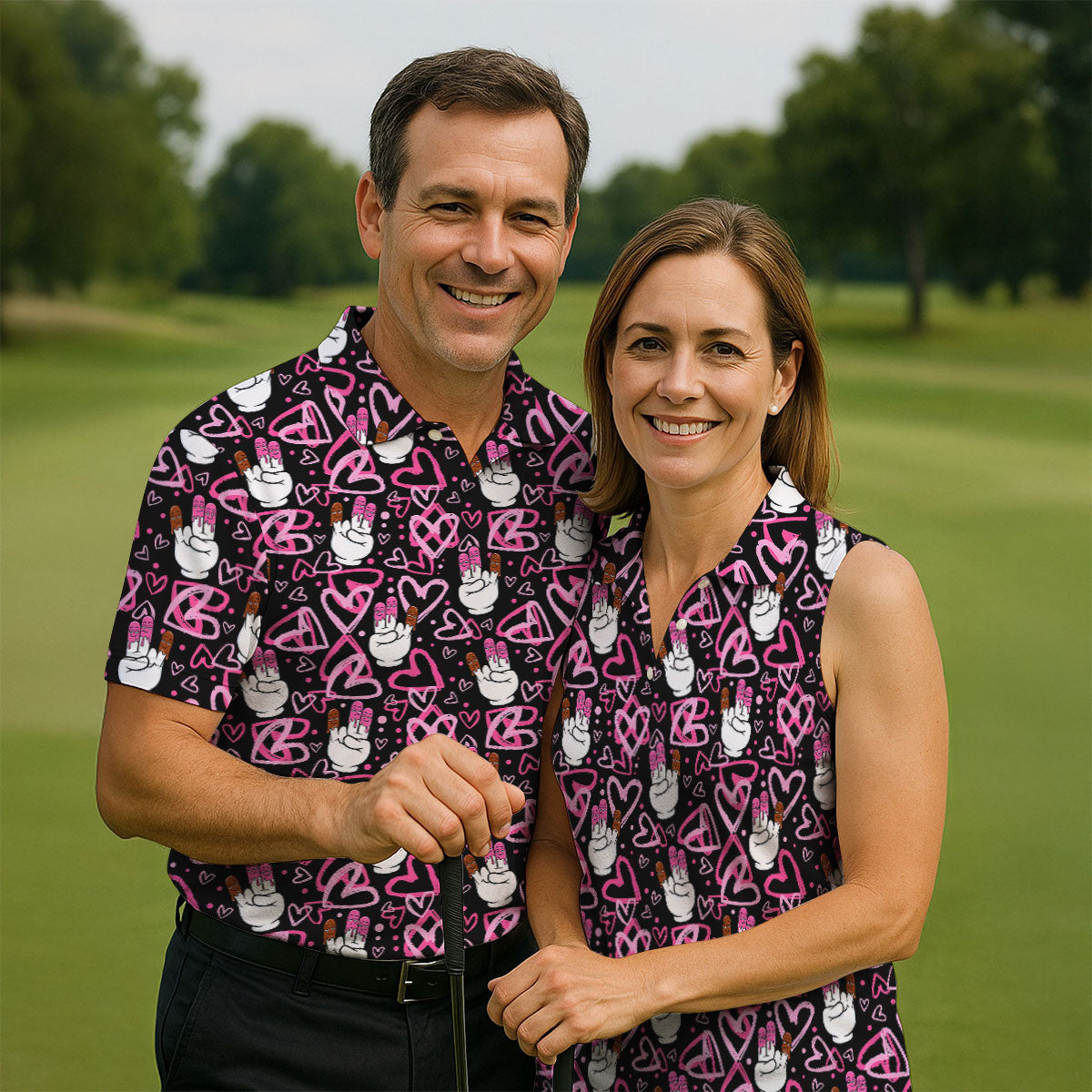 Chocolate Fingers Adult Humor Heart Pattern Fun Golf Shirts For Men, Valentines Golf Gift, Polo ShirtFor Men