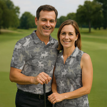 Grey Camo Chihuahua Dog Pattern Golf Shirt, Mens Polo Shirt, Golf Shirts For Men, Performance Golf Shirt