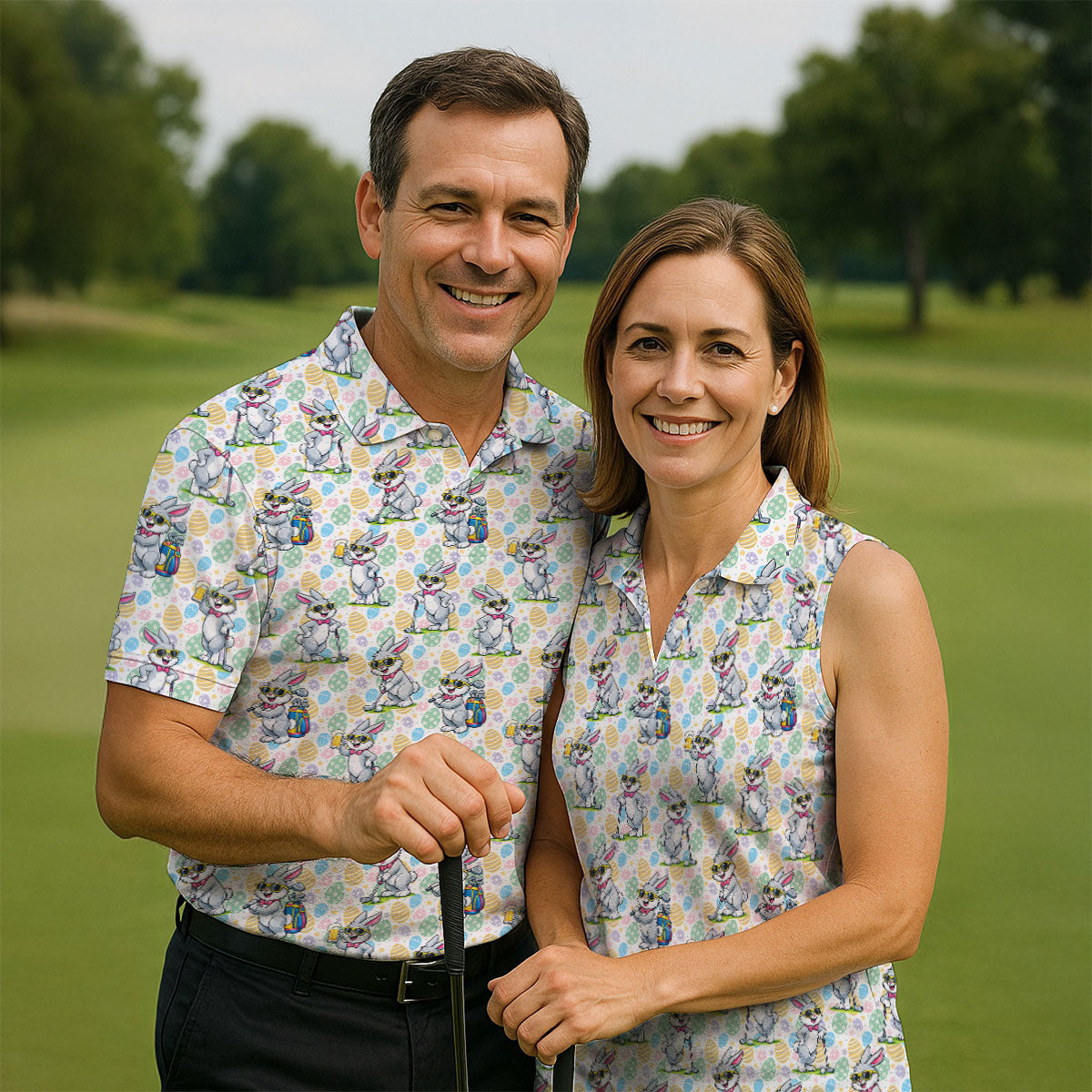 Funny Easter Bunny Golf And Beer Golf Shirts For Men, Men's Funny Golf Shirts, Polo ShirtFor Men