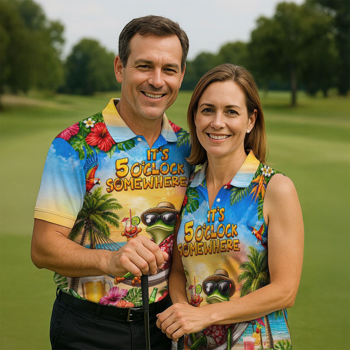 Frog Hammock 5 Oclock Somewhere Tropical Golf Shirt, Golf Shirts For Men, Mens Golf Apparel