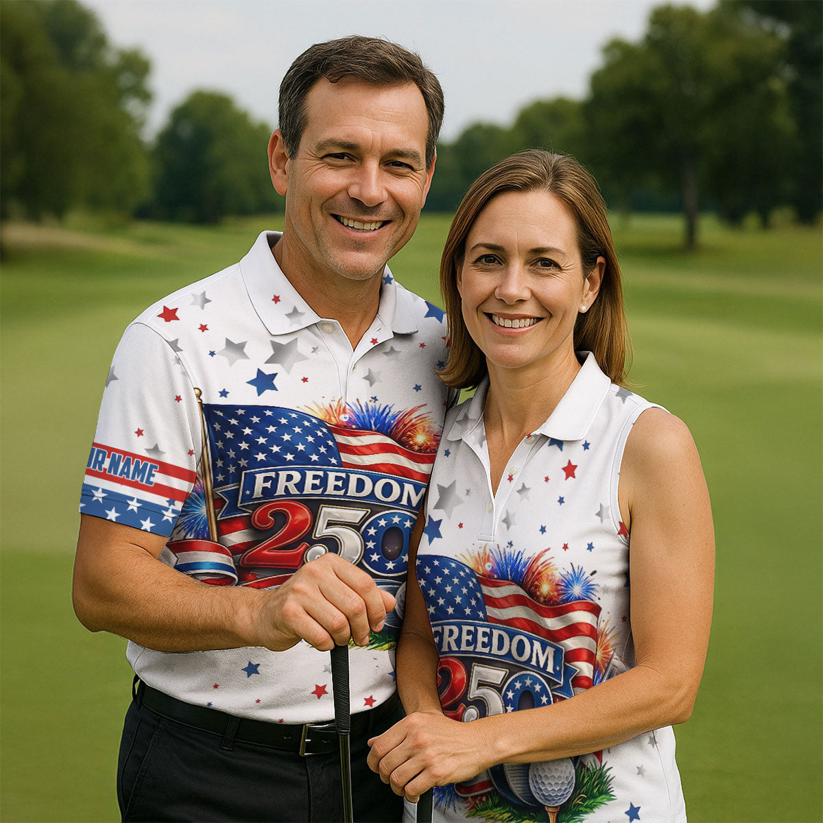 Freedom 250 Independence Celebration American Flag Golf Shirt, Patriotic 4th Of July Golf Shirts For Men