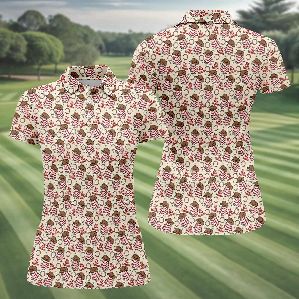 Tis The Season Western Christmas Fun Women's Golf Shirts, Ladies Golf Polos, Christmas Golf Shirt