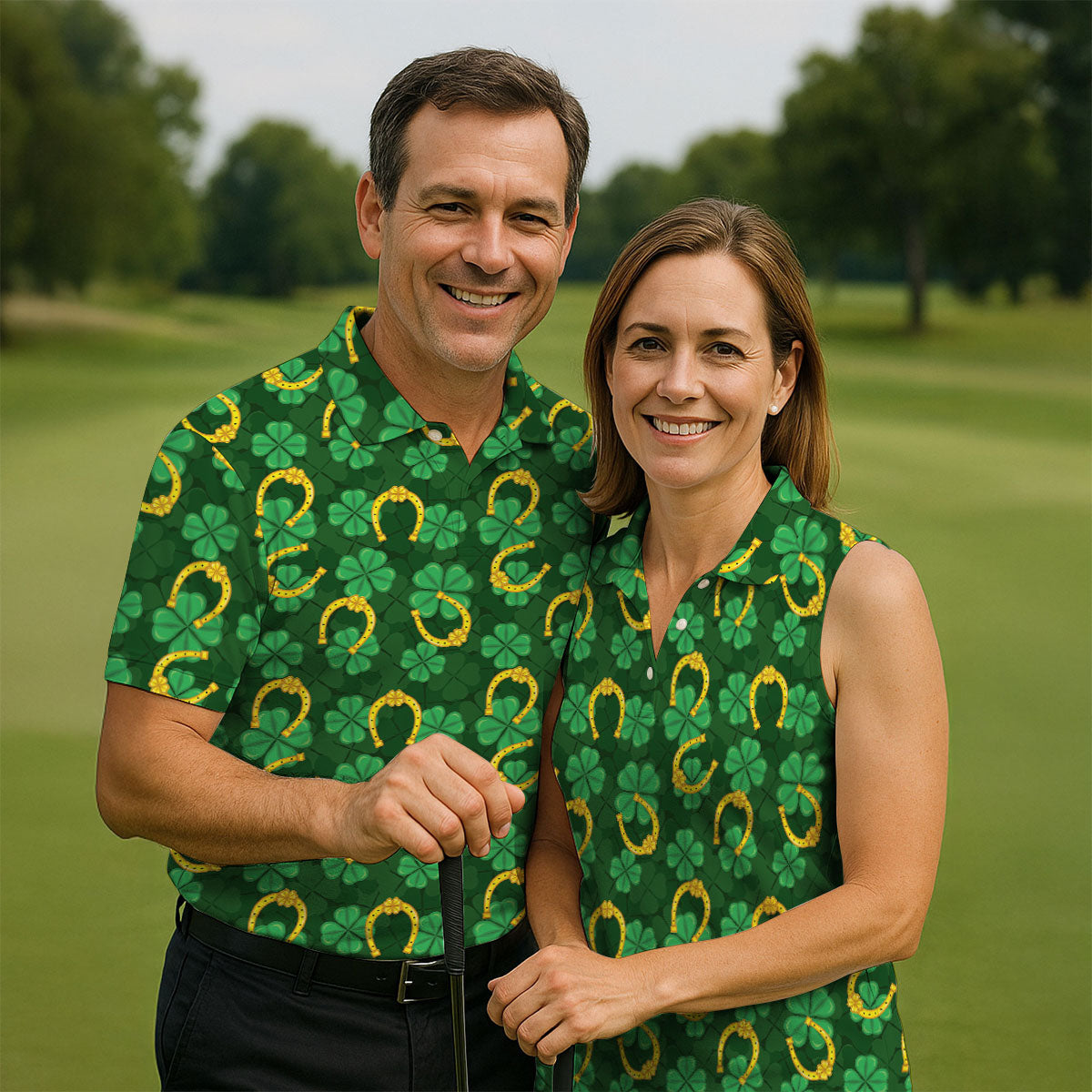 Four Leaf Clovers Golden Horseshoes St Patrick's Day Golf Shirt, Polo ShirtFor Men, Golf Shirts For Men