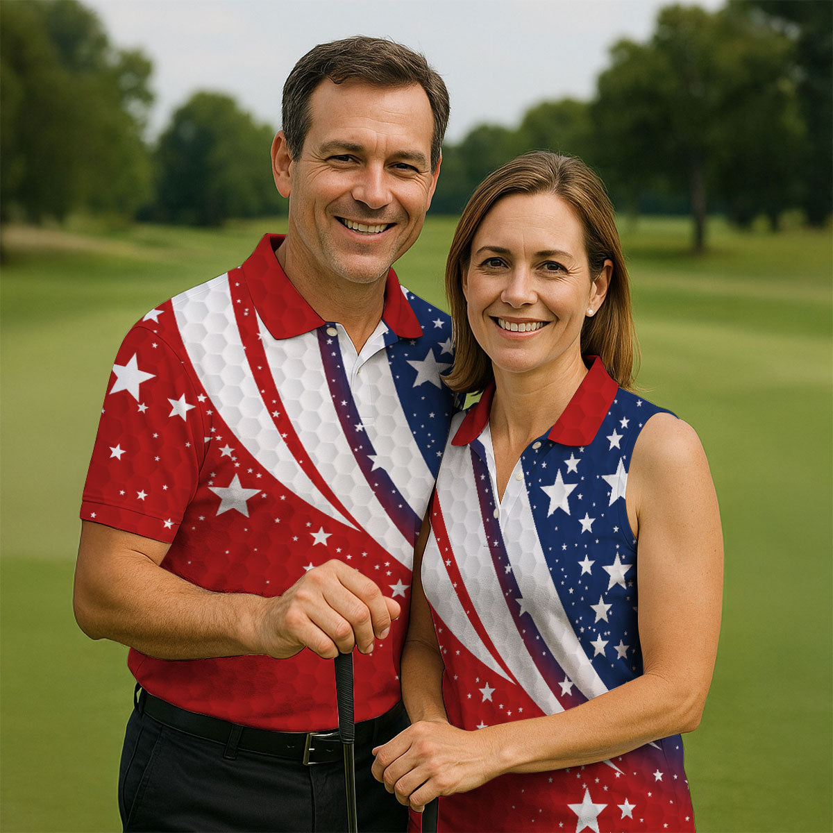Stars And Stripes Golf Ball Pattern Patriotic 4th Of July Golf Shirt, 250 Celebration Golf Shirts For Men