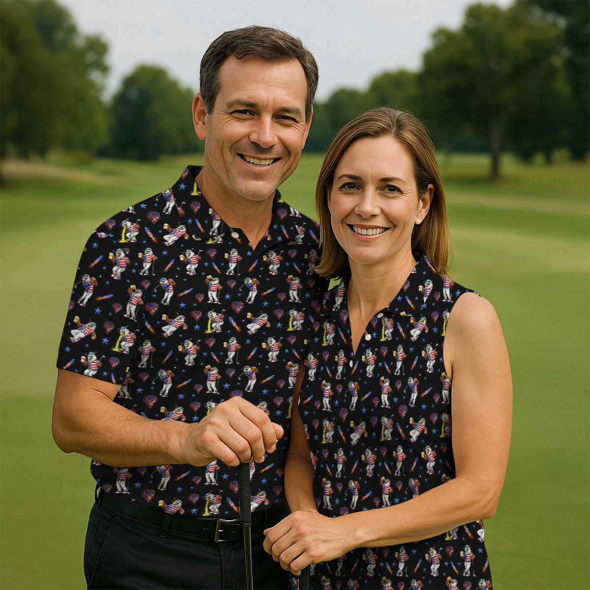 Patriotic Eagle Golf And Beer Funny 4th Of July Black Golf Shirt, 250th Anniversary Golf Shirts For Men
