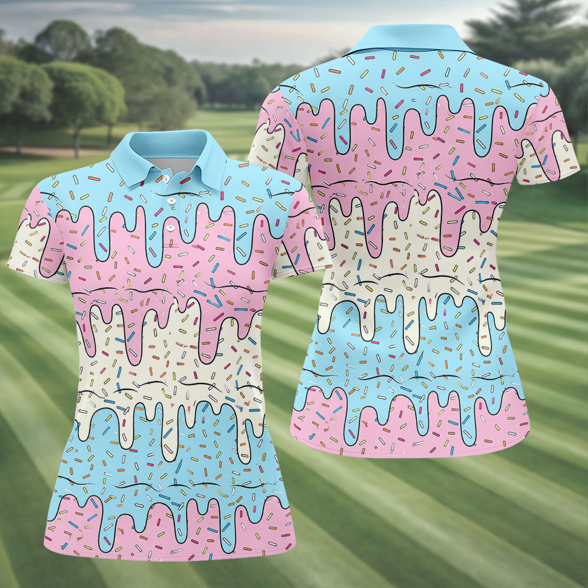 Ice Cream Drip Hawaiian Golf Shirt, Summer Sweets Women's Golf Tops, Ladies Golf Shirts