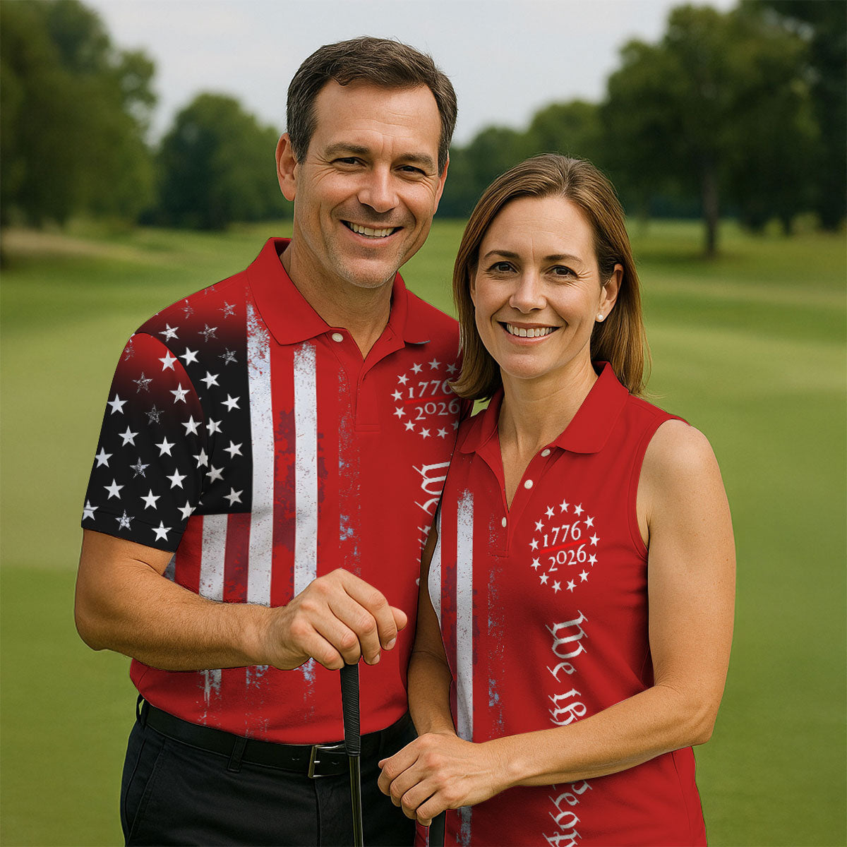We The People 250 Years Red Vintage Golf Shirt, Patriotic 4th Of July Golf Shirts For Men