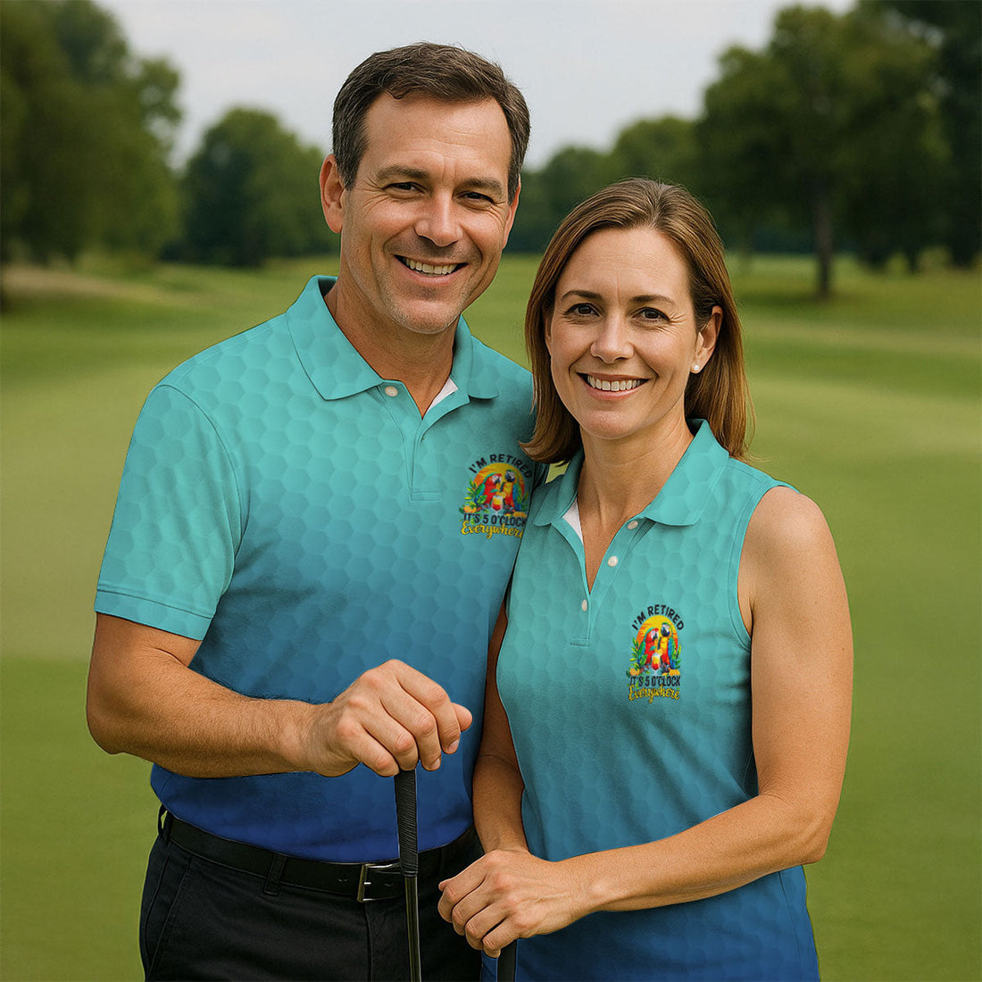 Blue Tropical Parrot Retirement Golf Polo Shirt, Mens Golf Polo, Golf Apparel For Men