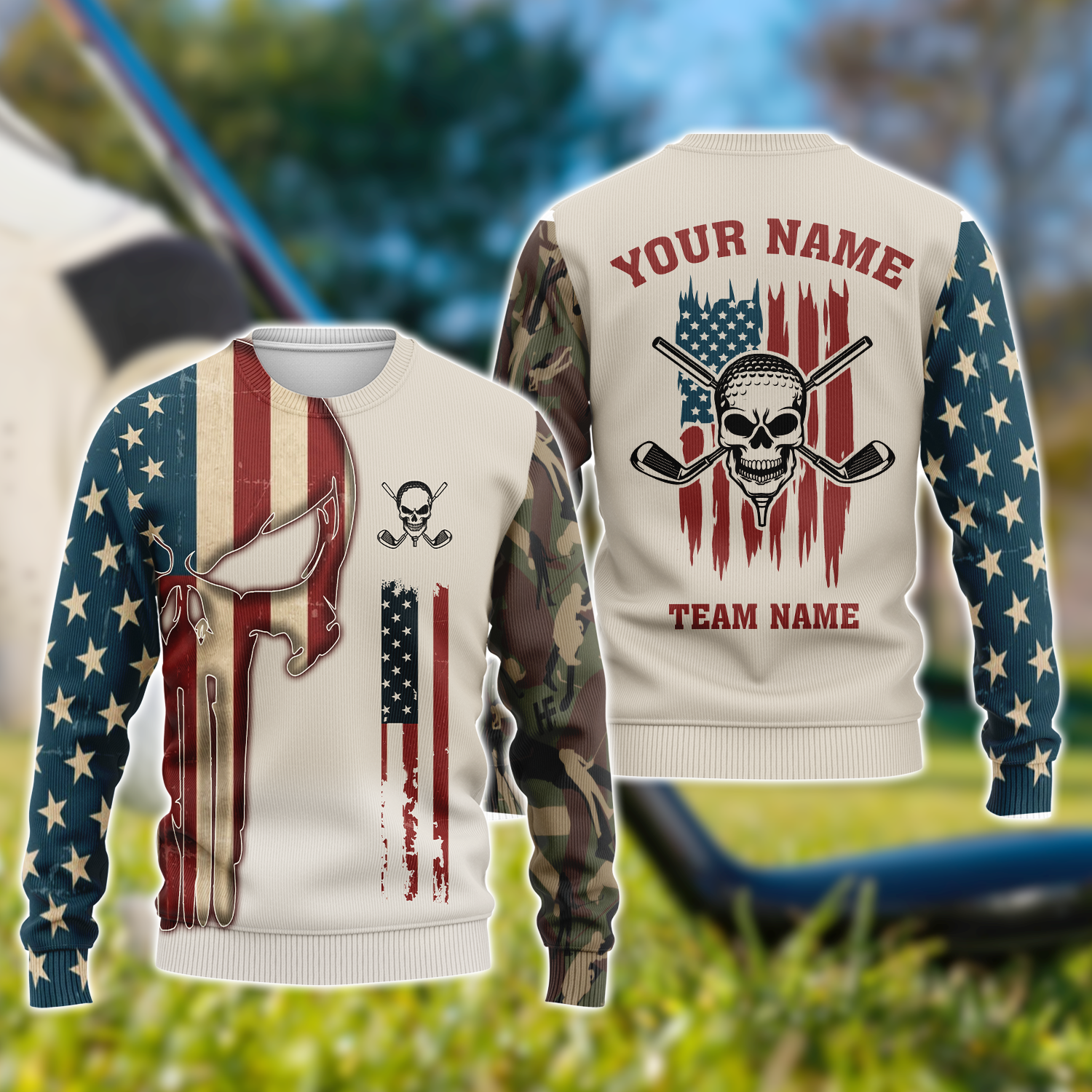 Custom Men's Golf Polo ShirtSkull Golf Shirt, Patriotic Golf Shirt, Gift For Golfers