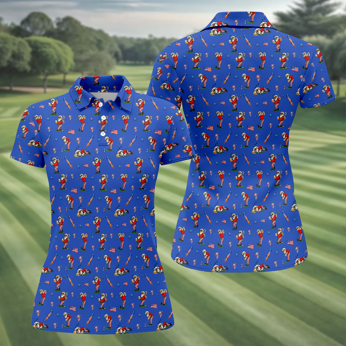 4th Of July Funny Man Golf And Beer Blue Golf Shirt, Patriotic Golf Shirt, 250th Anniversary Women's Golf Tops