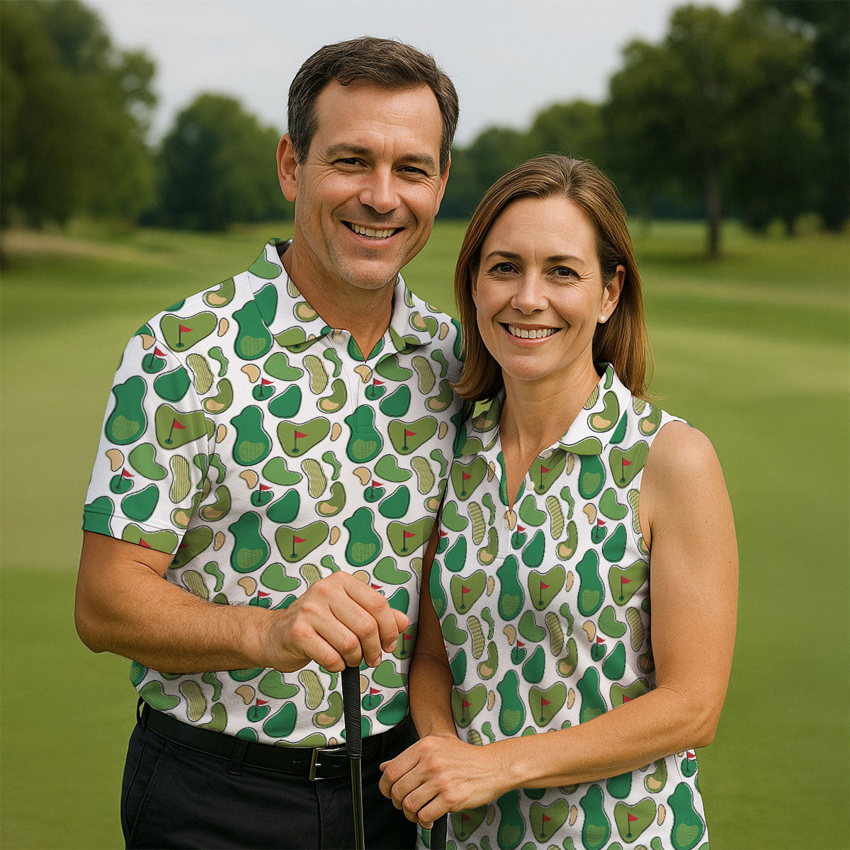 Mini Golf Course Seamless Pattern Men's Golf Polo Shirt Performance Golf Polos, Golf Shirts For Men