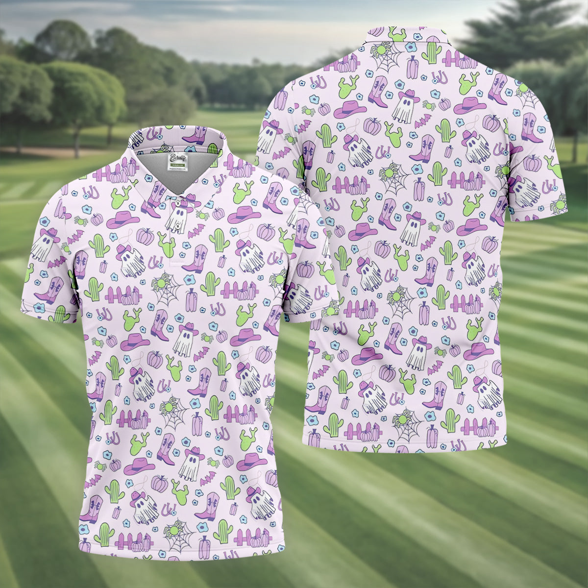 Western Halloween Purple Golf Tops For Men, Fun Golf Shirts For Men, Polo ShirtFor Men