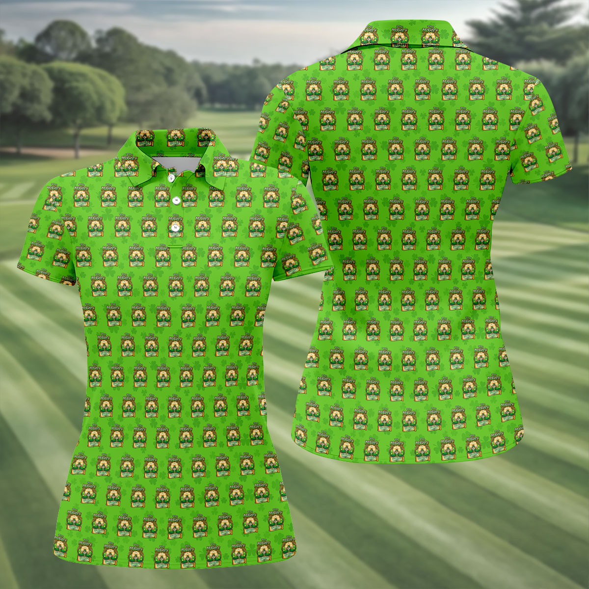 Green St Patrick's Day Funny Adult Shamrock Golf Shirt, Women's Golf Tops, Ladies Golf Polos